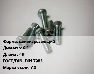Винт самонарезающий 6.3х45 DIN 7983 Сталь: А2